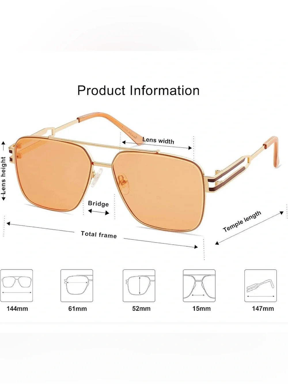 003 Women’s/Men's Gold Frame Sunglasses with Amber Lenses NEW
